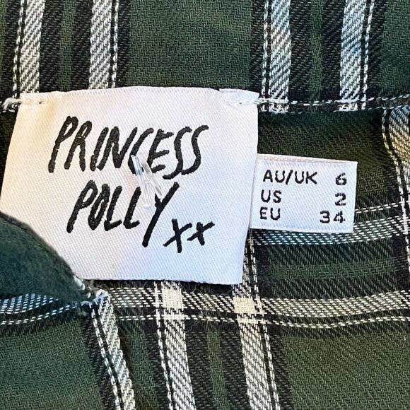 Princess Polly Nora Oversized Forest Green/White Plaid Button Front Shirt 2/XS - Picture 5 of 9